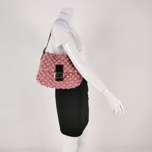 Fendi Mamma Baguette Bag Pink Crochet Shoulder Bag - Picture 2 of 11